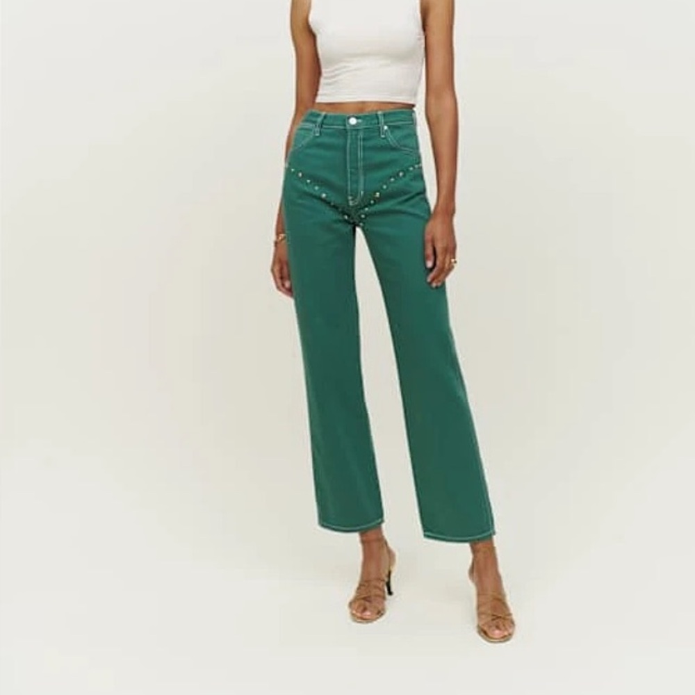 Reformation Cowboy Studded High Rise Straight Jean